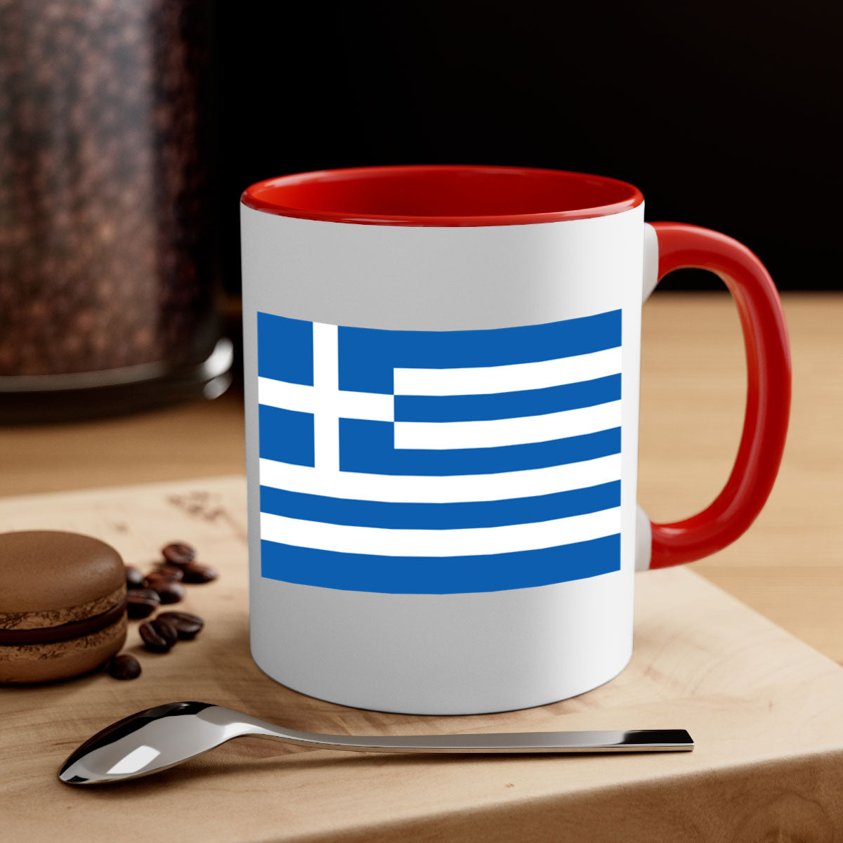 Greece 131# Mug featuring a glossy finish with a colored handle and interior, available in multiple colors and sizes.