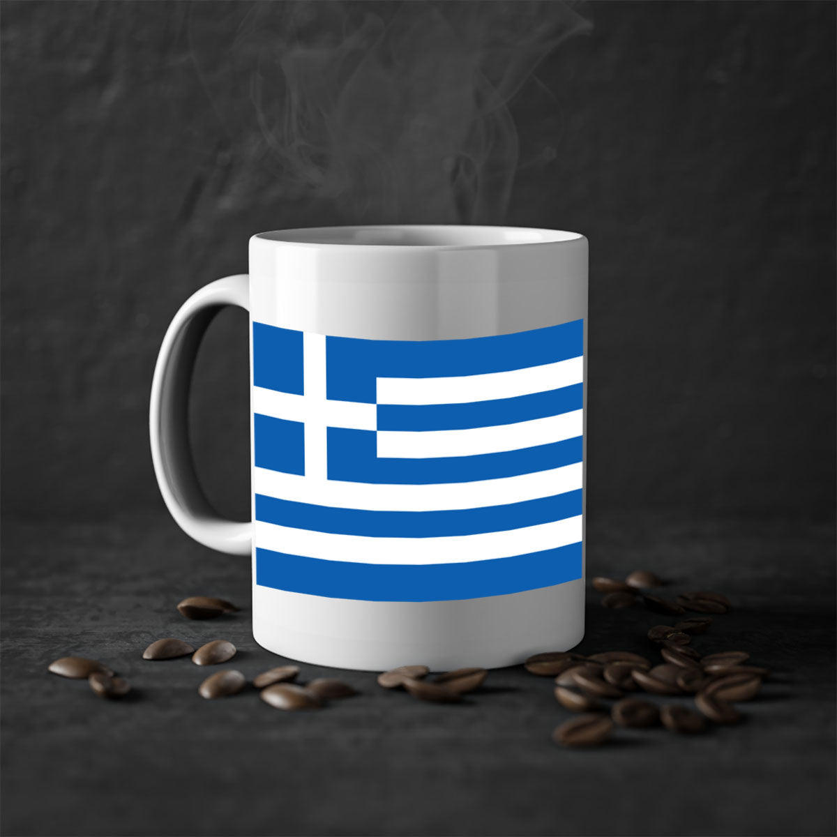 Greece 131# Mug featuring a glossy finish with a colored handle and interior, available in multiple colors and sizes.