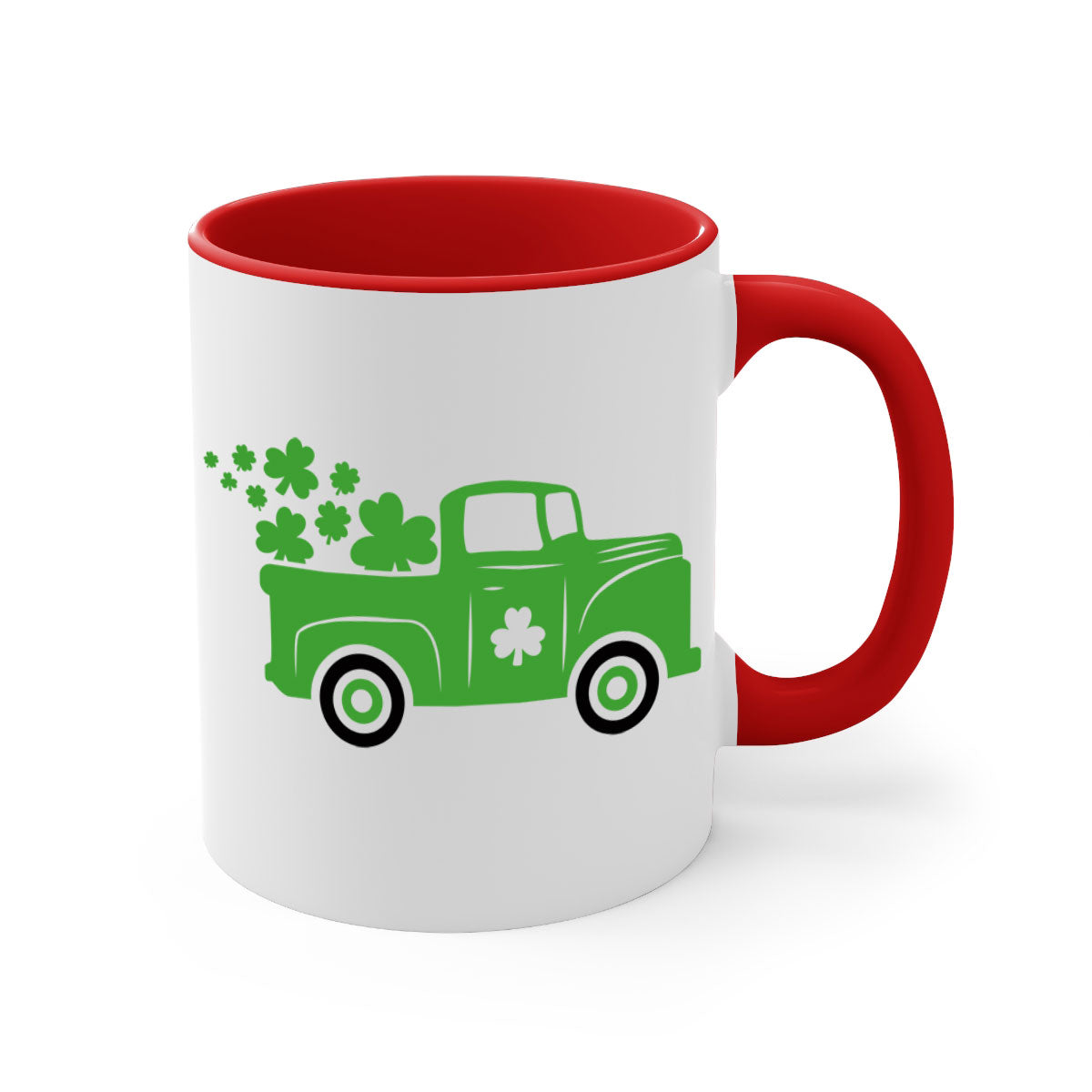 Green Truck Style 97# Mug with two-tone design, featuring a colored handle and glossy finish, perfect for St. Patrick's Day.