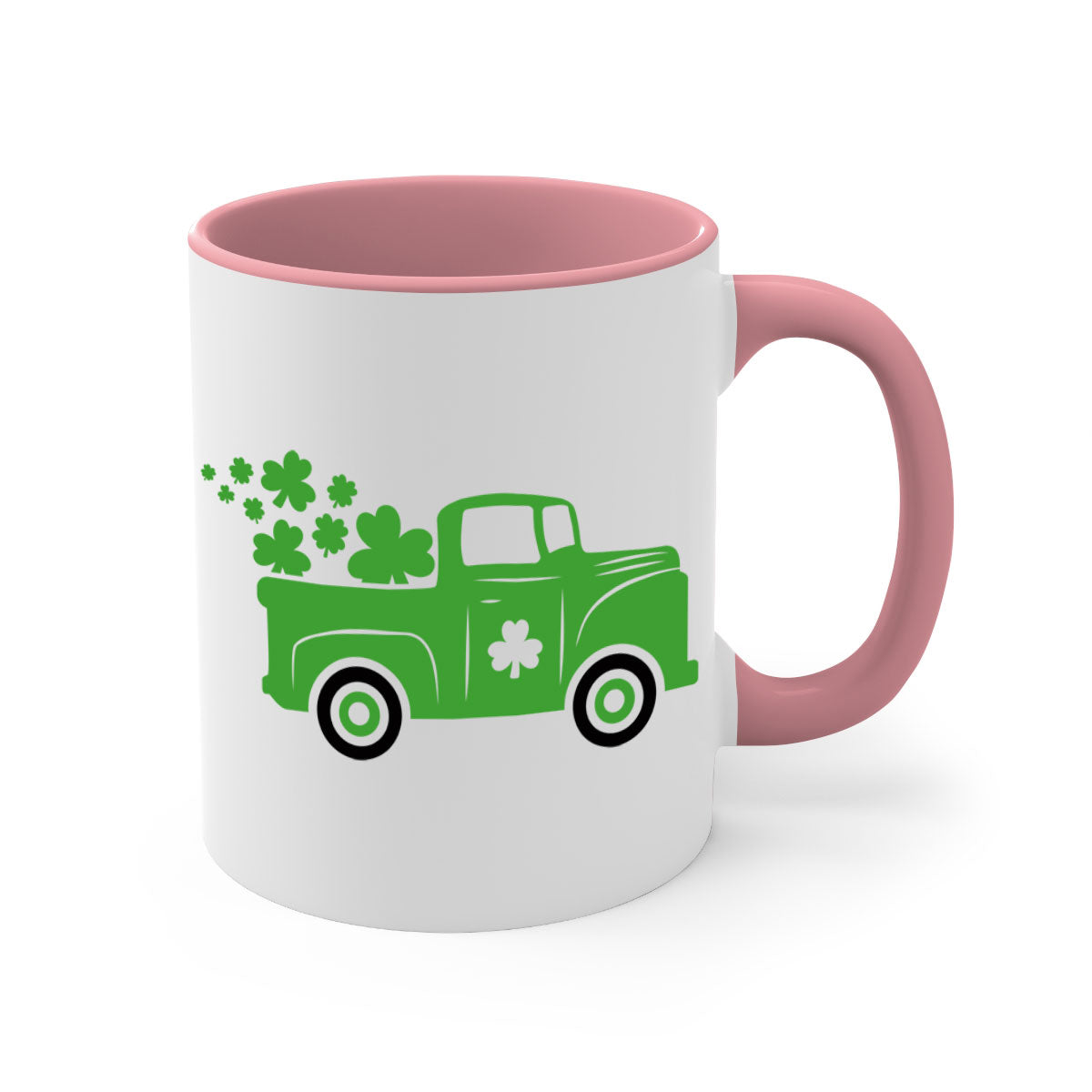 Green Truck Style 97# Mug with two-tone design, featuring a colored handle and glossy finish, perfect for St. Patrick's Day.