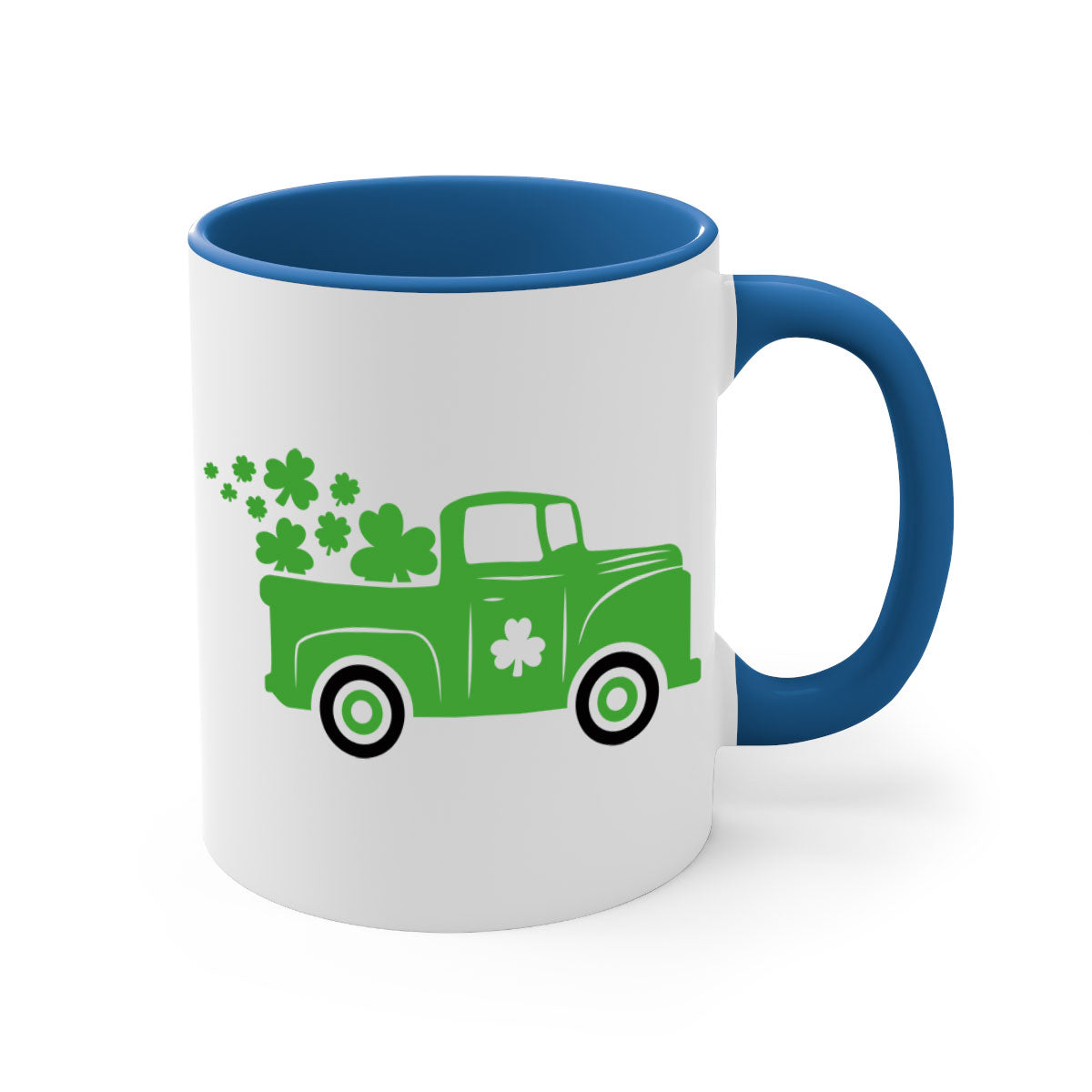 Green Truck Style 97# Mug with two-tone design, featuring a colored handle and glossy finish, perfect for St. Patrick's Day.