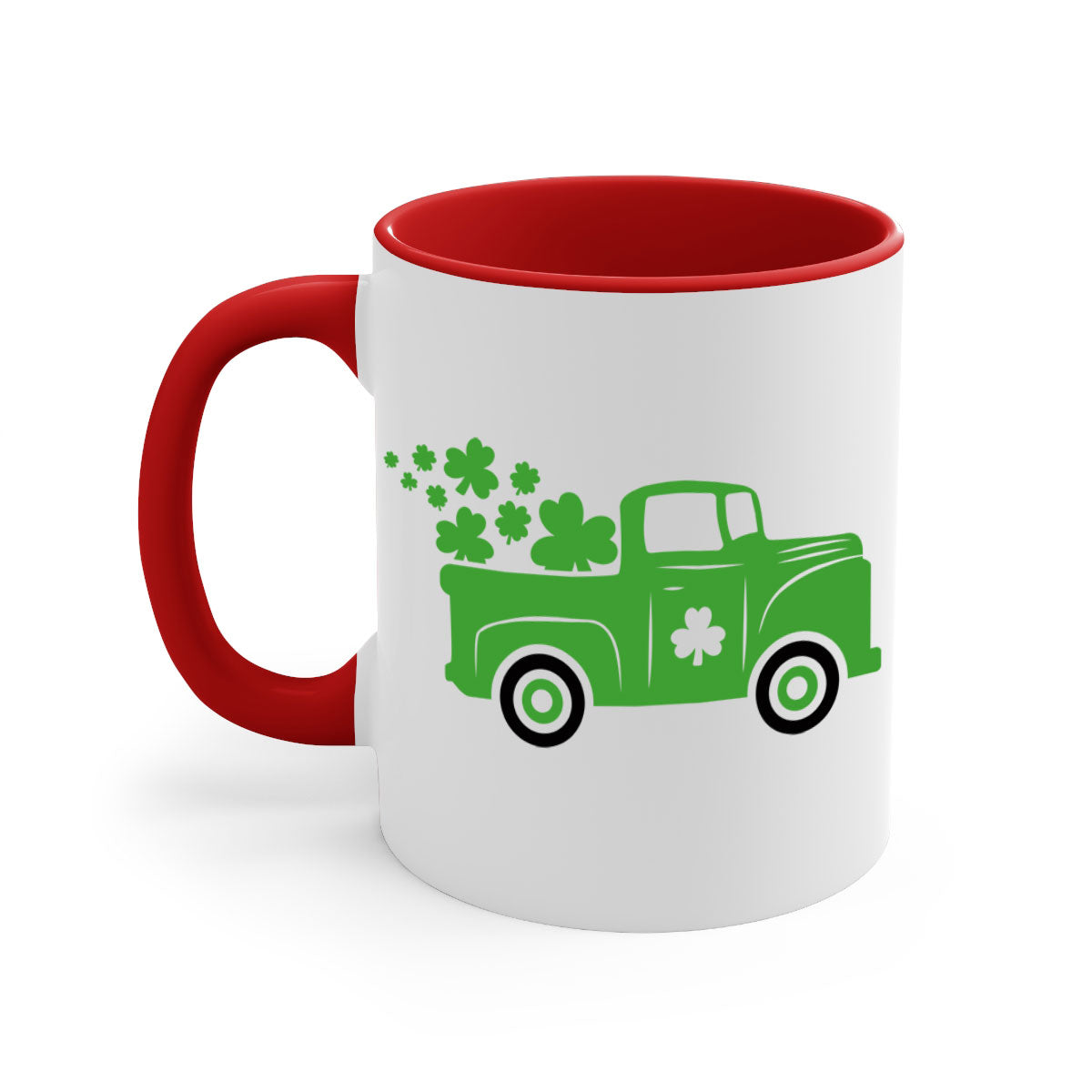 Green Truck Style 97# Mug with two-tone design, featuring a colored handle and glossy finish, perfect for St. Patrick's Day.