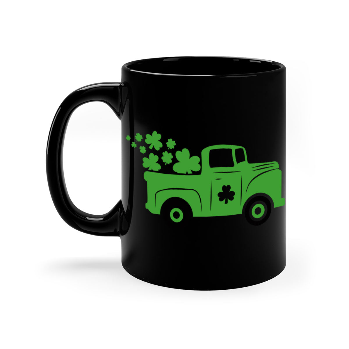 Green Truck Style 97# Mug with two-tone design, featuring a colored handle and glossy finish, perfect for St. Patrick's Day.