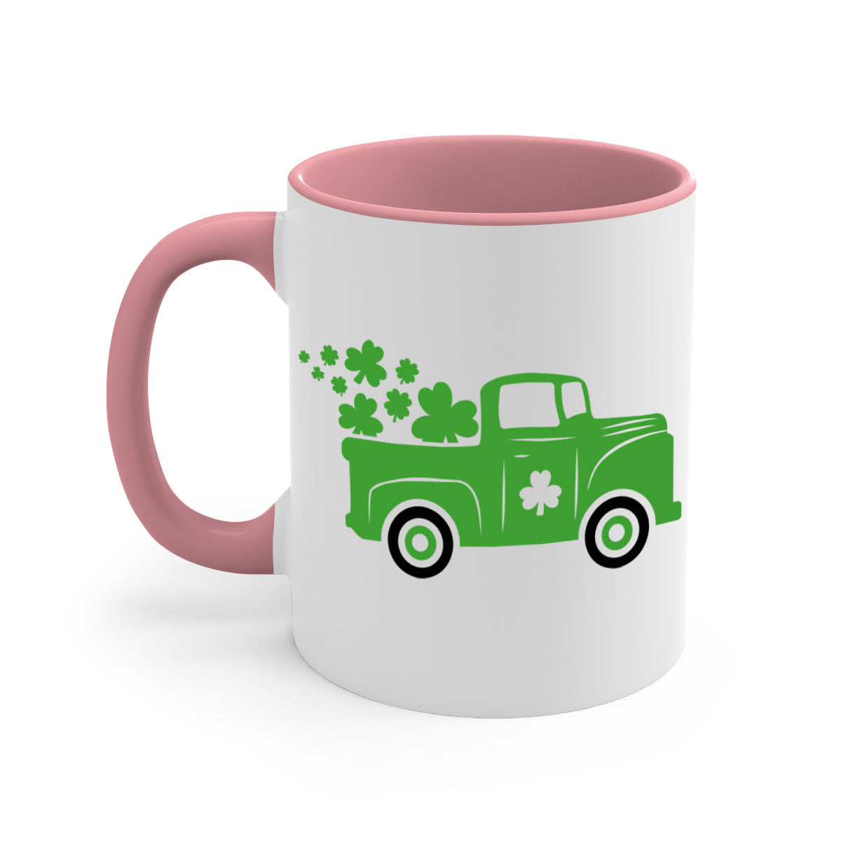 Green Truck Style 97# Mug with two-tone design, featuring a colored handle and glossy finish, perfect for St. Patrick's Day.