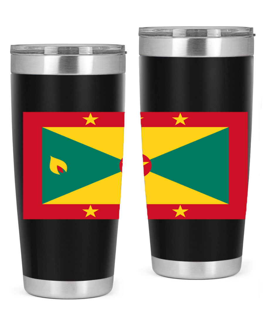 Grenada 130# Tumbler featuring vibrant Grenada flag design, double wall vacuum insulation, and stainless steel construction.