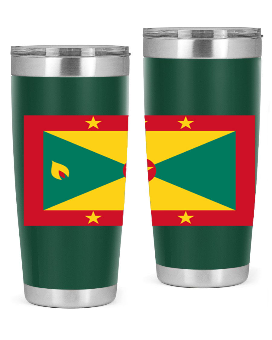 Grenada 130# Tumbler featuring vibrant Grenada flag design, double wall vacuum insulation, and stainless steel construction.