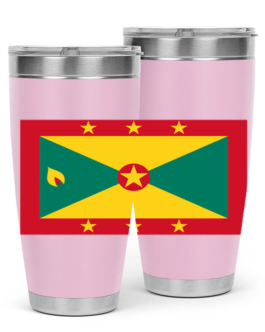 Grenada 130# Tumbler featuring vibrant Grenada flag design, double wall vacuum insulation, and stainless steel construction.