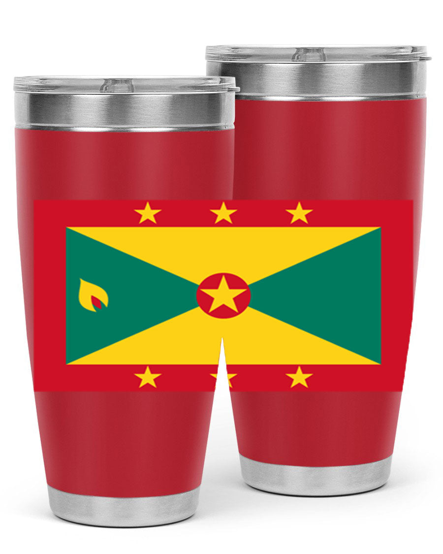 Grenada 130# Tumbler featuring vibrant Grenada flag design, double wall vacuum insulation, and stainless steel construction.