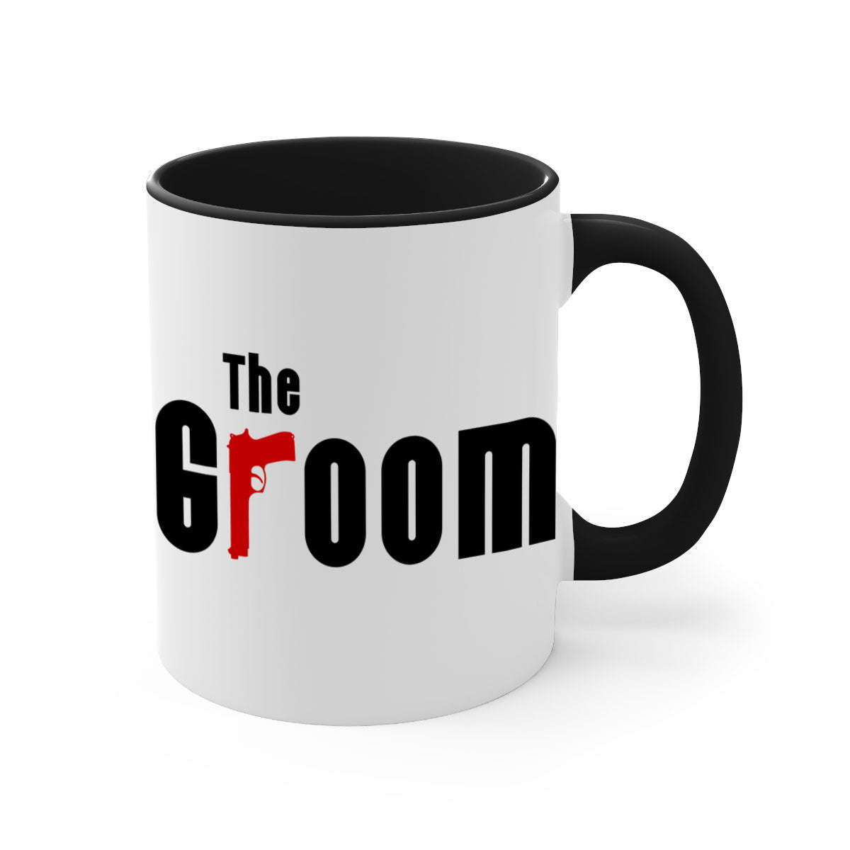 Groom 8# Mug featuring a glossy finish, colored handle, and interior, available in multiple colors and sizes.