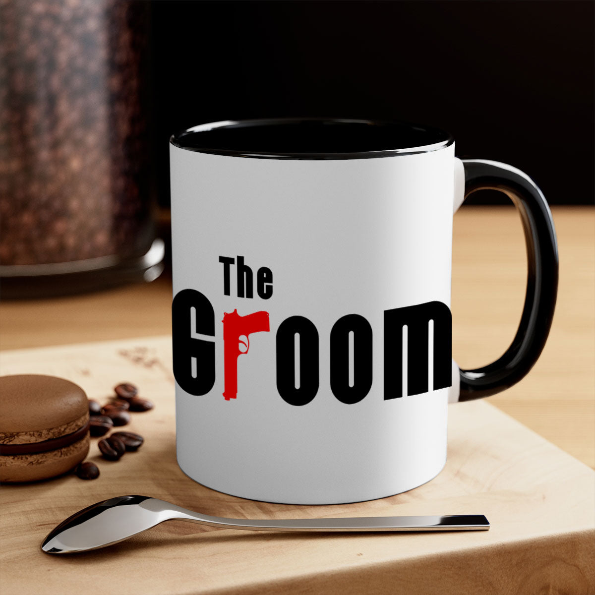 Groom 8# Mug featuring a glossy finish, colored handle, and interior, available in multiple colors and sizes.
