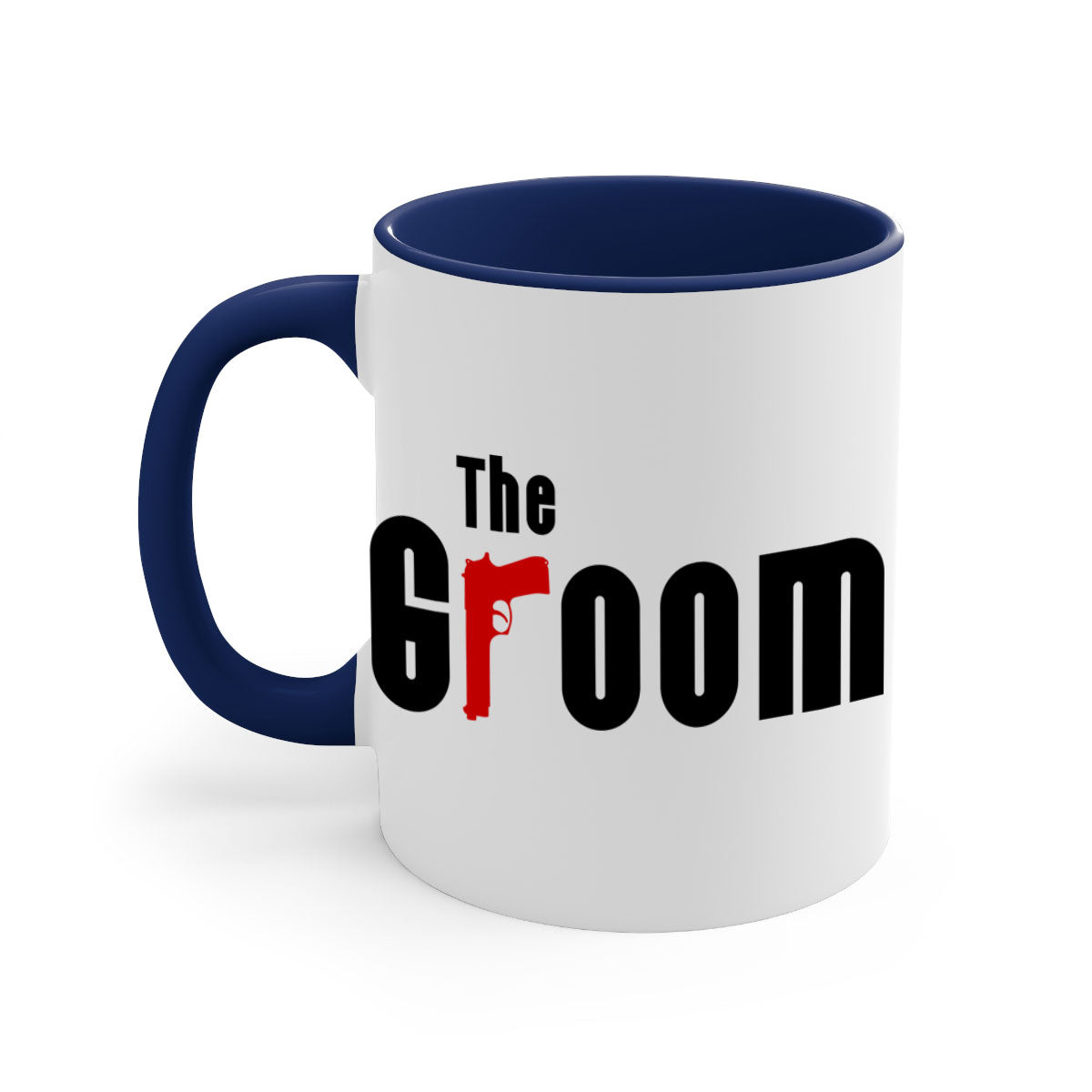 Groom 8# Mug featuring a glossy finish, colored handle, and interior, available in multiple colors and sizes.