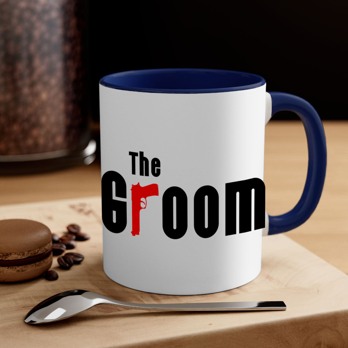 Groom 8# Mug featuring a glossy finish, colored handle, and interior, available in multiple colors and sizes.