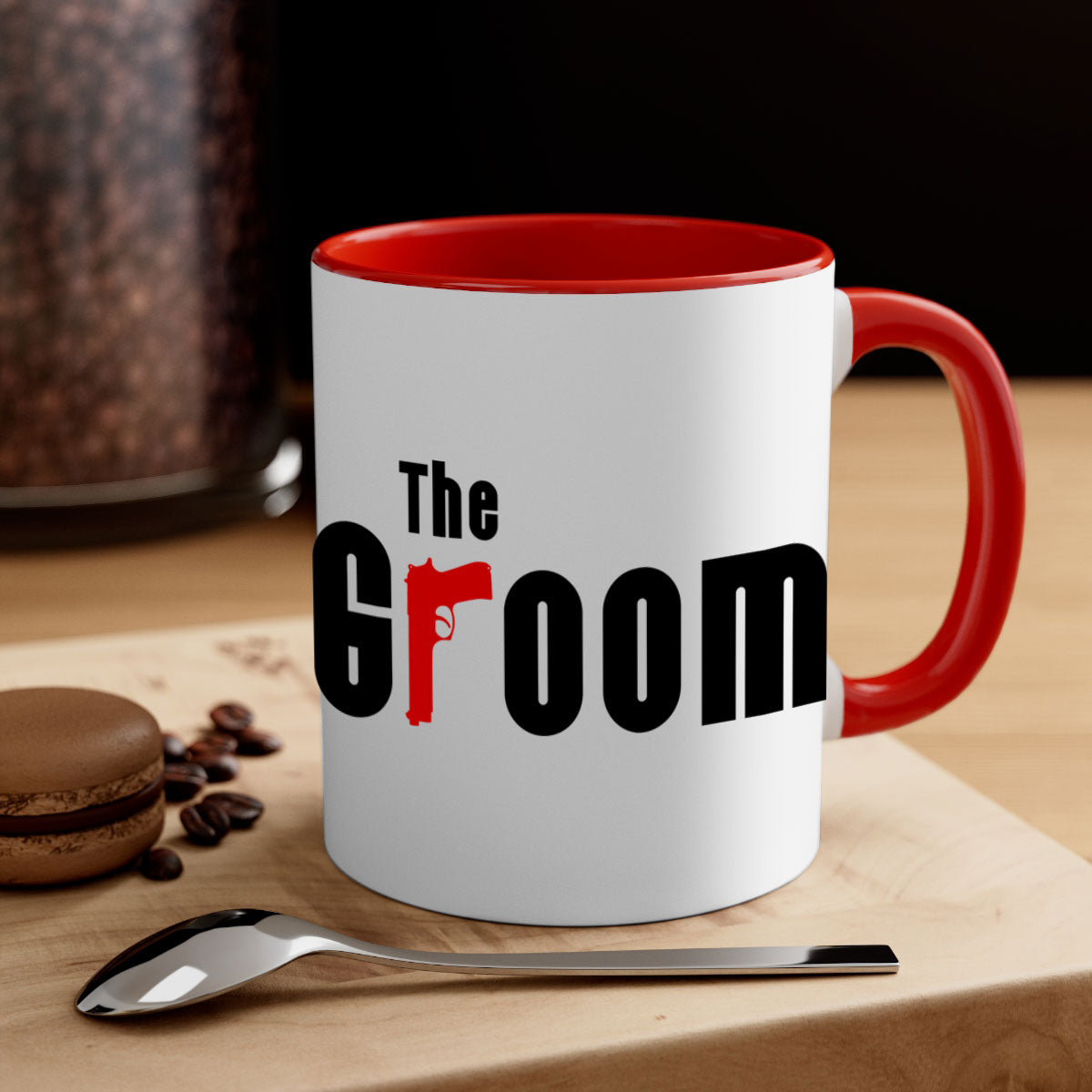 Groom 8# Mug featuring a glossy finish, colored handle, and interior, available in multiple colors and sizes.