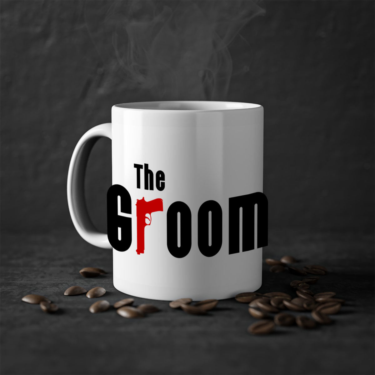 Groom 8# Mug featuring a glossy finish, colored handle, and interior, available in multiple colors and sizes.