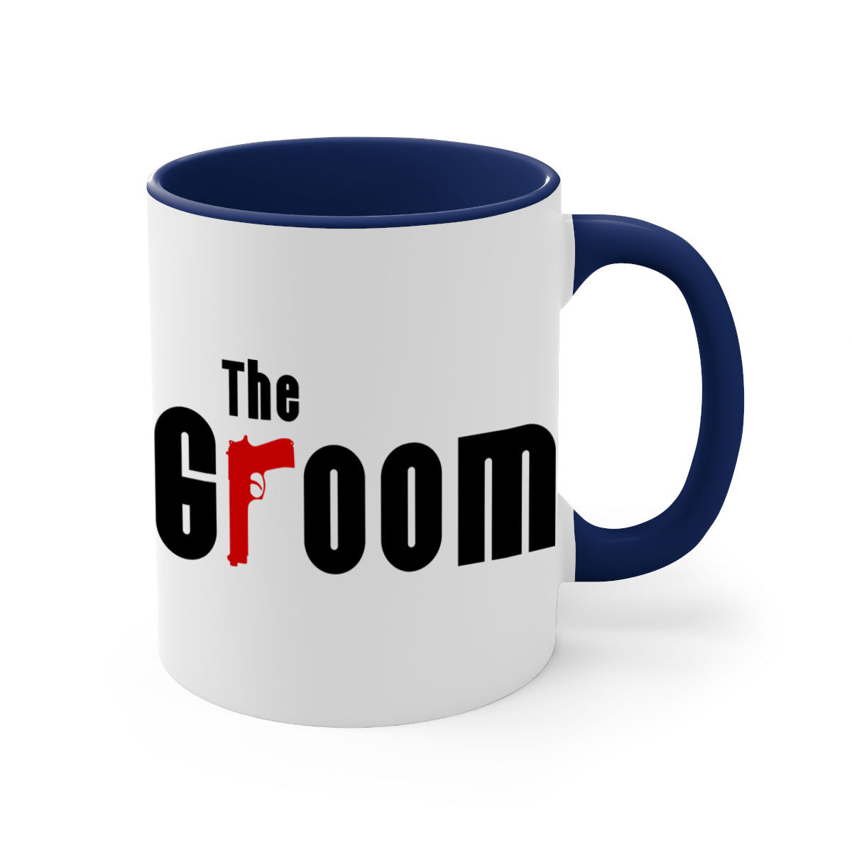 Groom 8# Mug featuring a glossy finish, colored handle, and interior, available in multiple colors and sizes.