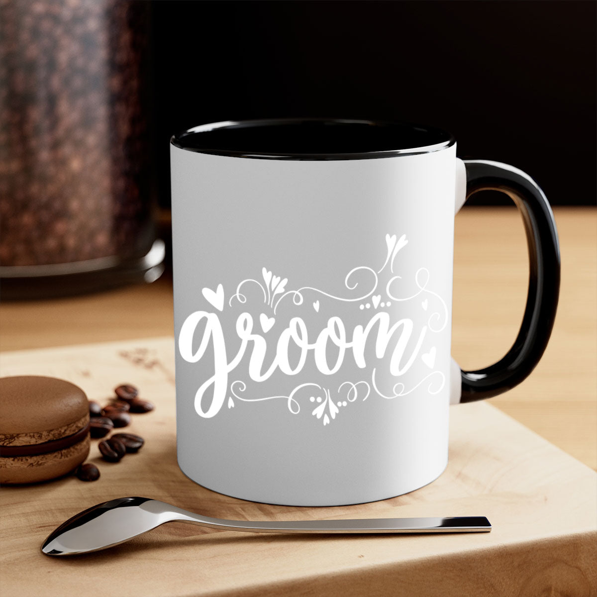 Groom16# Mug featuring a glossy finish with a colored handle and interior, available in multiple colors and sizes.