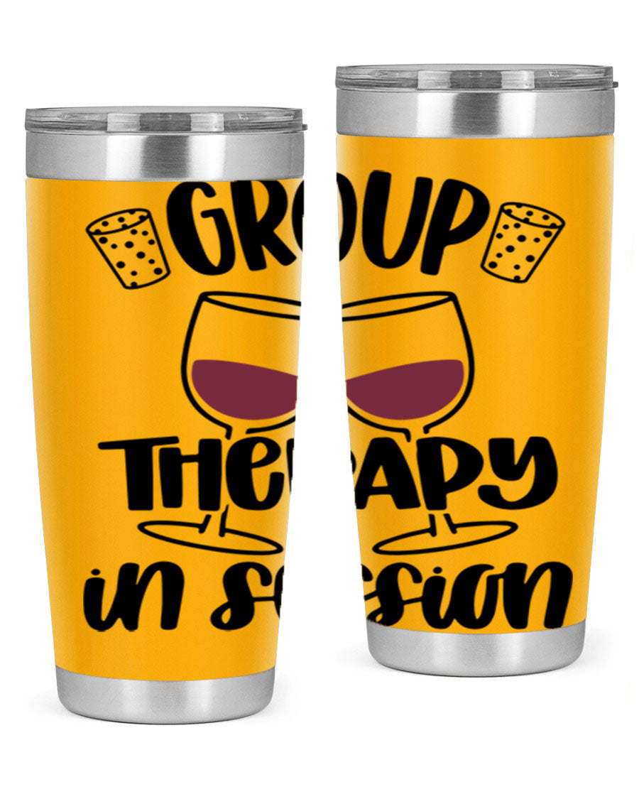 Group Therapy in Session 20oz Tumbler made of stainless steel with a copper lining, featuring a drink-thru lid, ideal for hot and cold beverages.