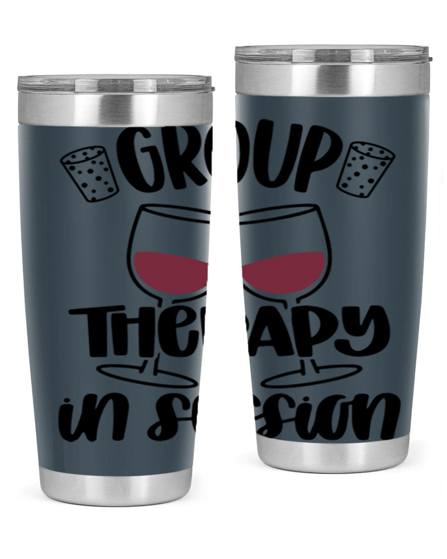 Group Therapy in Session 20oz Tumbler made of stainless steel with a copper lining, featuring a drink-thru lid, ideal for hot and cold beverages.