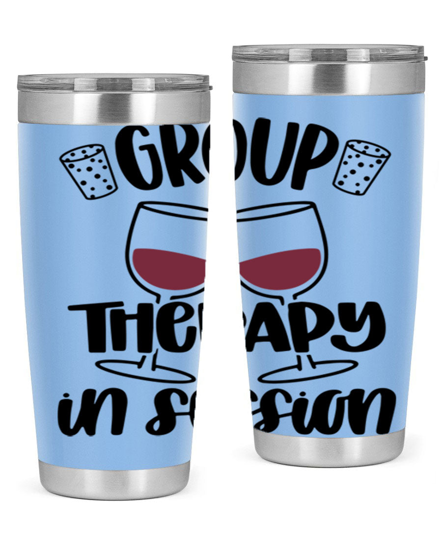 Group Therapy in Session 20oz Tumbler made of stainless steel with a copper lining, featuring a drink-thru lid, ideal for hot and cold beverages.