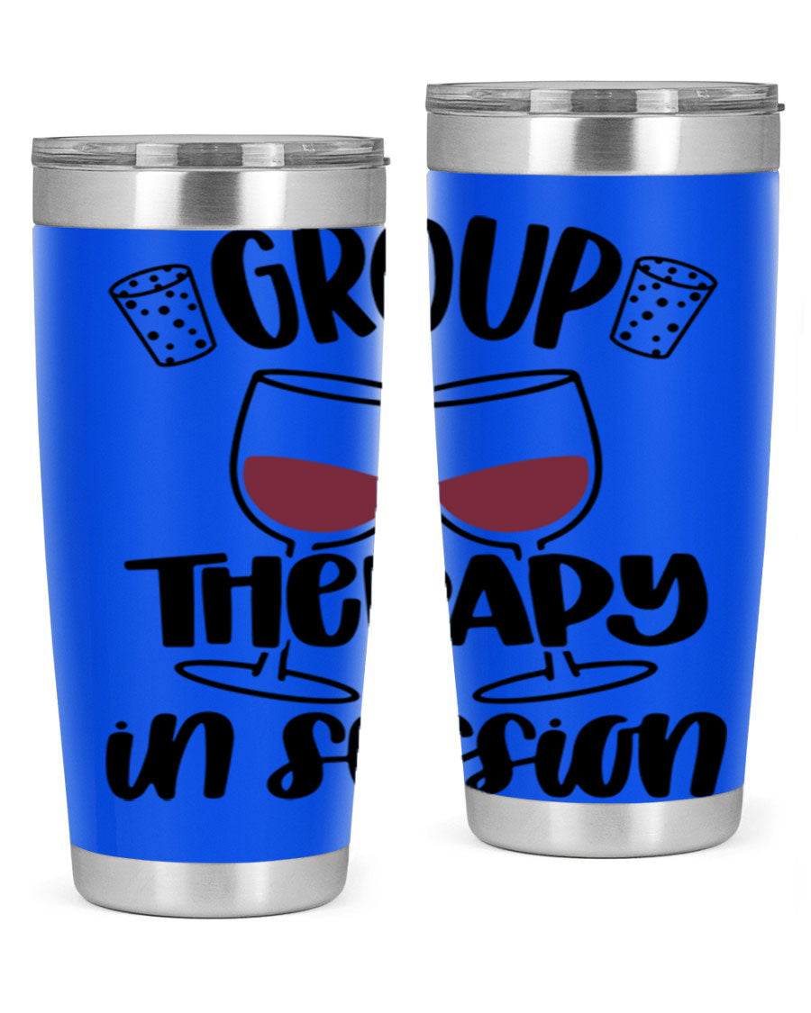 Group Therapy in Session 20oz Tumbler made of stainless steel with a copper lining, featuring a drink-thru lid, ideal for hot and cold beverages.