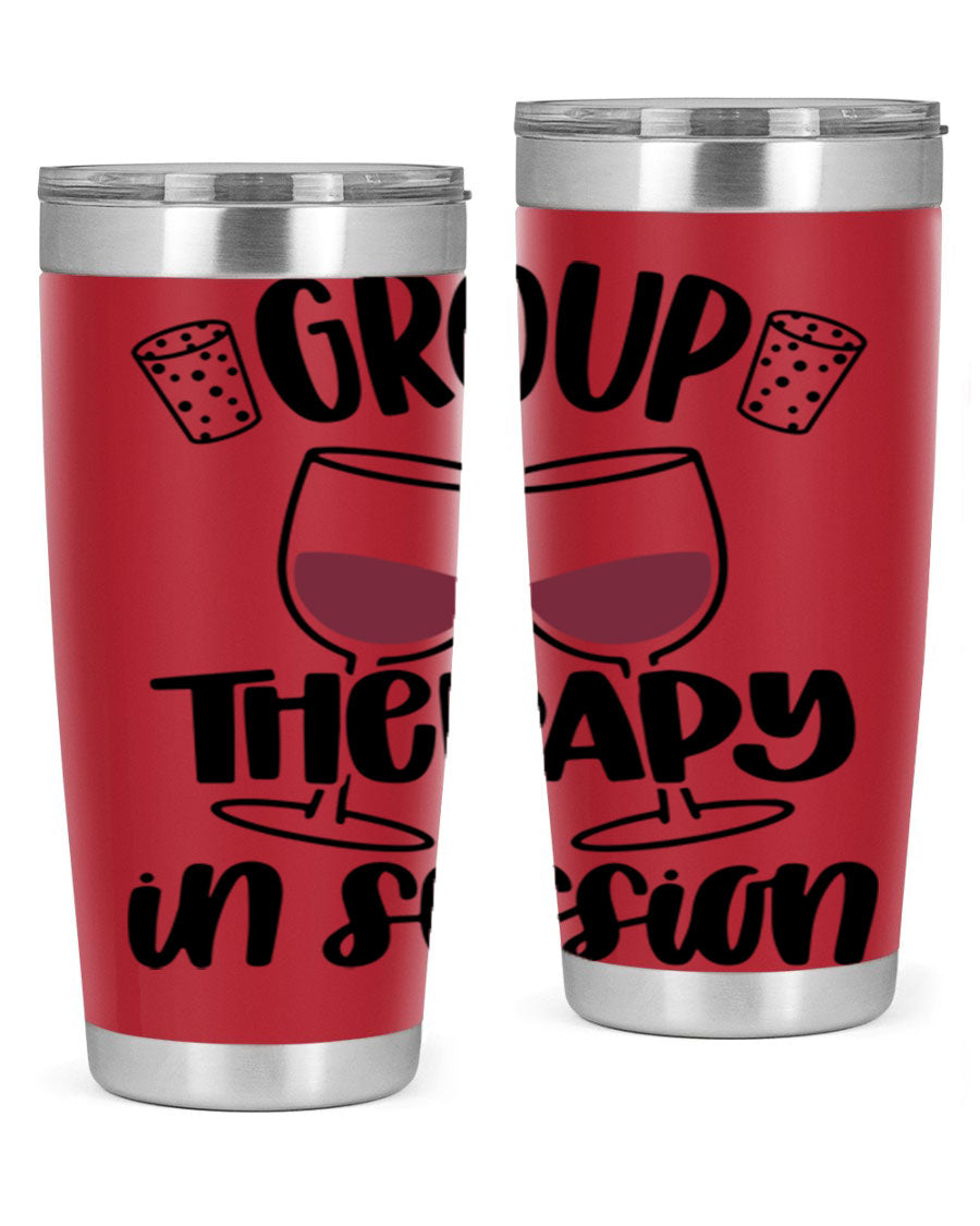 Group Therapy in Session 20oz Tumbler made of stainless steel with a copper lining, featuring a drink-thru lid, ideal for hot and cold beverages.