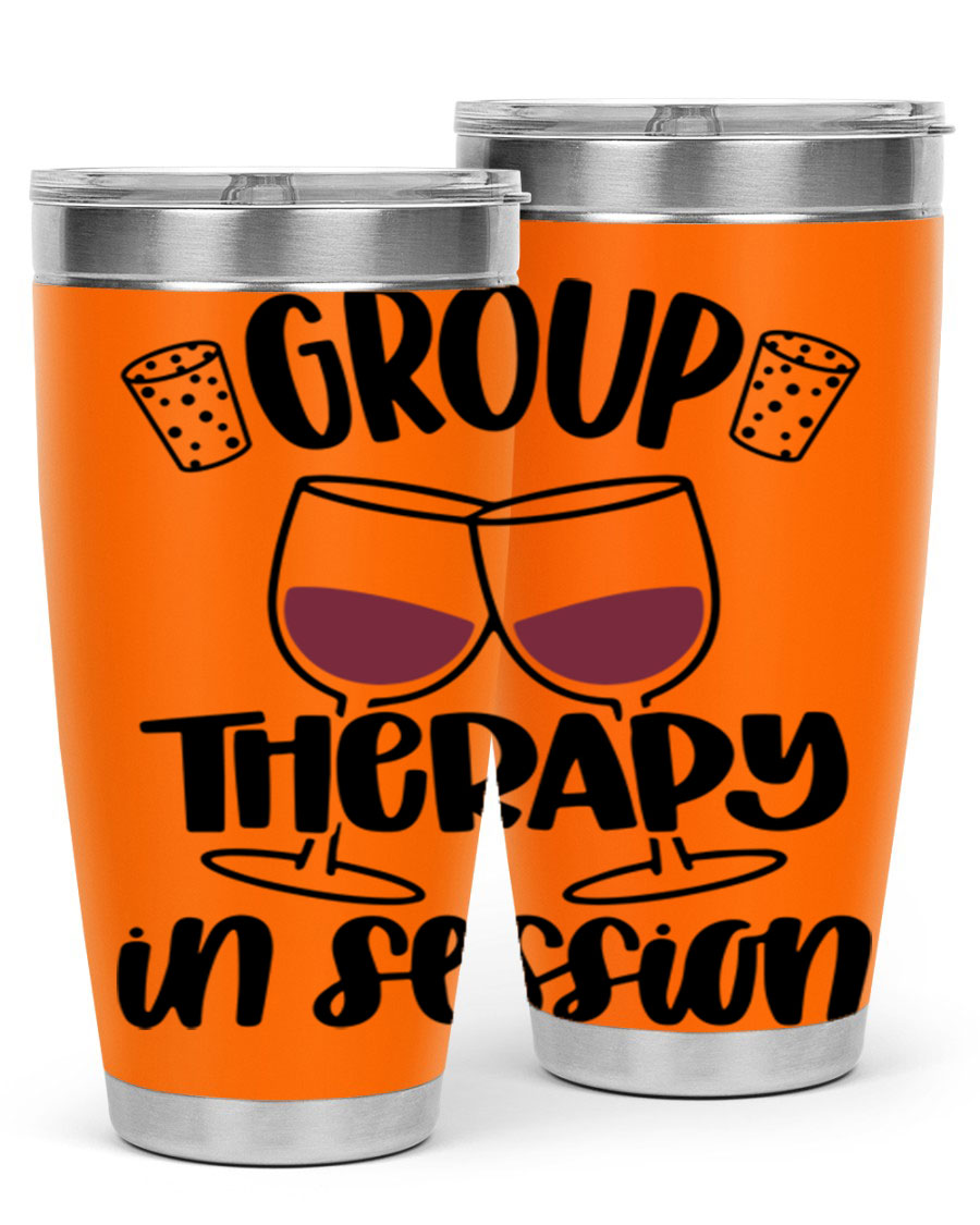 Group Therapy in Session 20oz Tumbler made of stainless steel with a copper lining, featuring a drink-thru lid, ideal for hot and cold beverages.