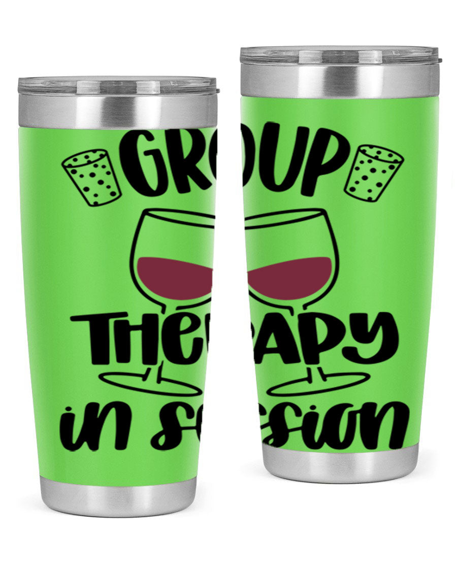 Group Therapy in Session 20oz Tumbler made of stainless steel with a copper lining, featuring a drink-thru lid, ideal for hot and cold beverages.