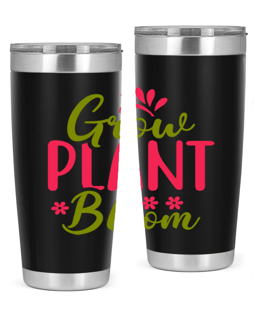 Grow Plant Bloom 149# 20oz Tumbler in stainless steel with a vibrant design, featuring a press-in lid and double wall vacuum insulation.