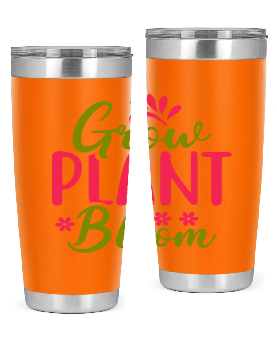 Grow Plant Bloom 149# 20oz Tumbler in stainless steel with a vibrant design, featuring a press-in lid and double wall vacuum insulation.