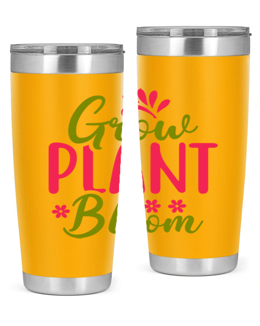 Grow Plant Bloom 149# 20oz Tumbler in stainless steel with a vibrant design, featuring a press-in lid and double wall vacuum insulation.
