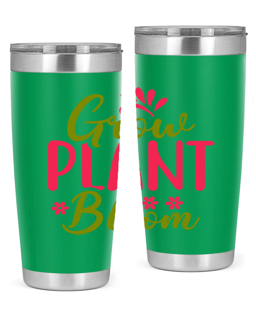 Grow Plant Bloom 149# 20oz Tumbler in stainless steel with a vibrant design, featuring a press-in lid and double wall vacuum insulation.