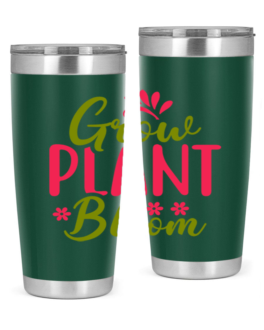 Grow Plant Bloom 149# 20oz Tumbler in stainless steel with a vibrant design, featuring a press-in lid and double wall vacuum insulation.