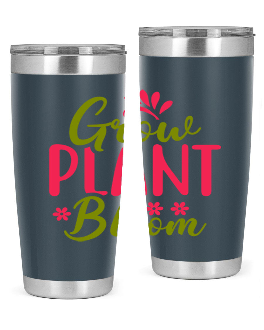 Grow Plant Bloom 149# 20oz Tumbler in stainless steel with a vibrant design, featuring a press-in lid and double wall vacuum insulation.