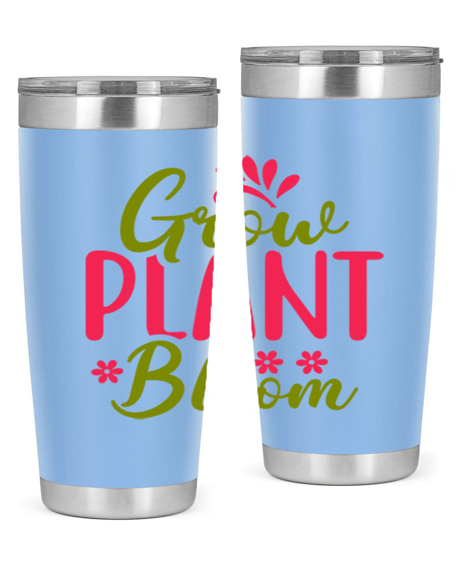 Grow Plant Bloom 149# 20oz Tumbler in stainless steel with a vibrant design, featuring a press-in lid and double wall vacuum insulation.