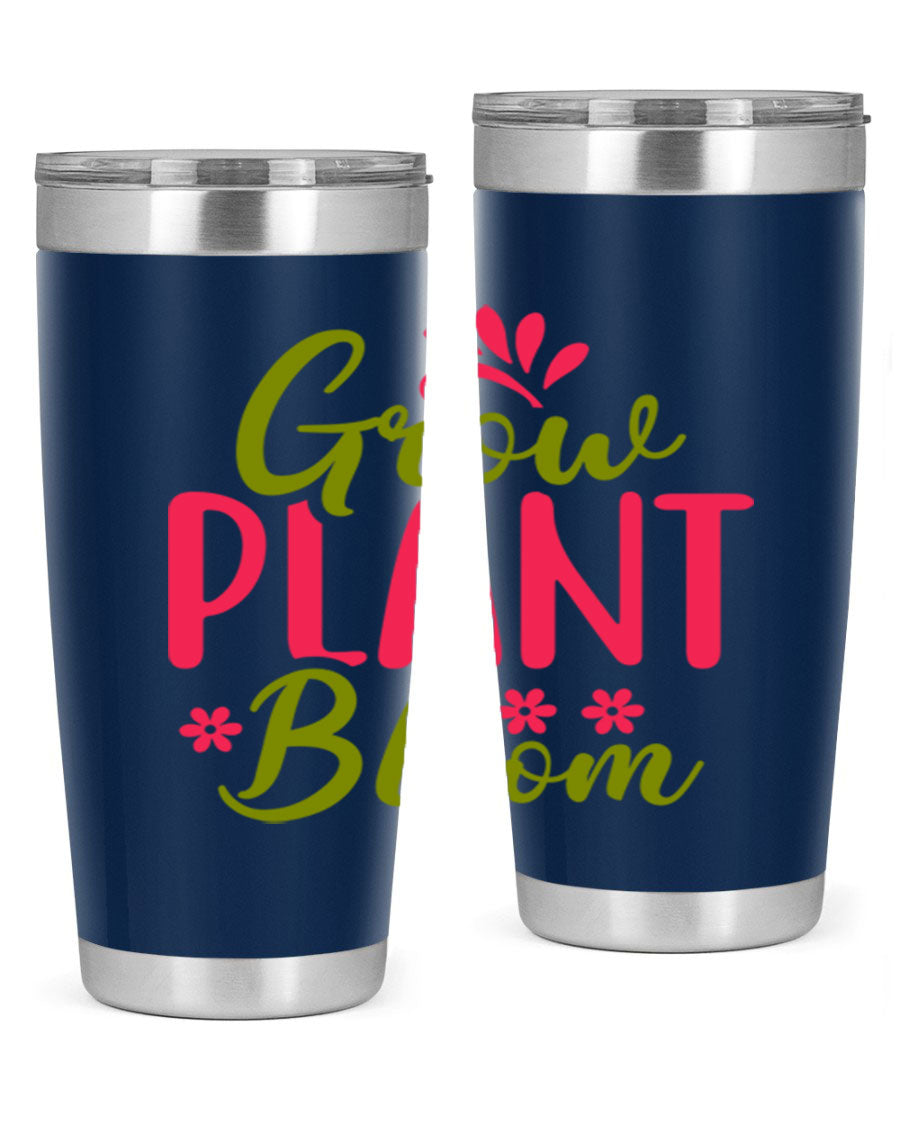 Grow Plant Bloom 149# 20oz Tumbler in stainless steel with a vibrant design, featuring a press-in lid and double wall vacuum insulation.