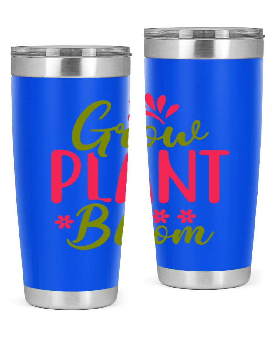 Grow Plant Bloom 149# 20oz Tumbler in stainless steel with a vibrant design, featuring a press-in lid and double wall vacuum insulation.
