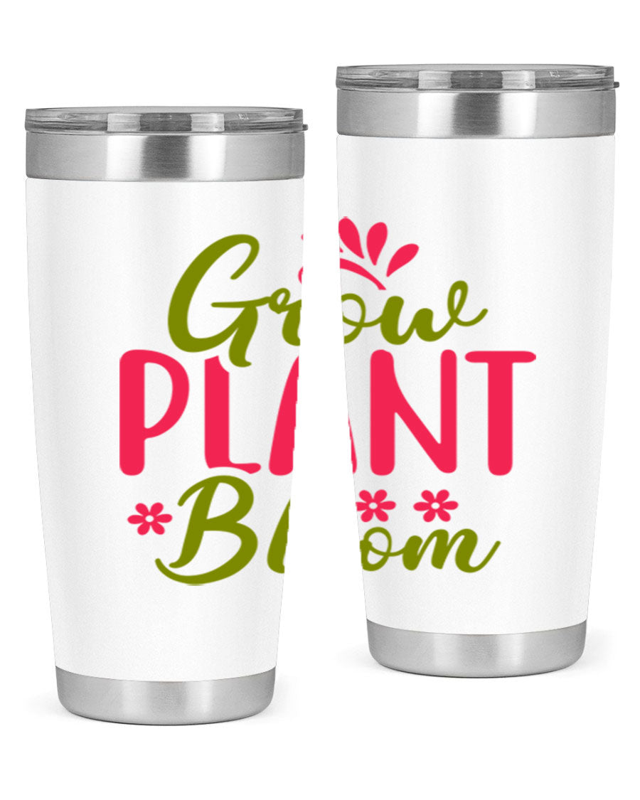 Grow Plant Bloom 149# 20oz Tumbler in stainless steel with a vibrant design, featuring a press-in lid and double wall vacuum insulation.