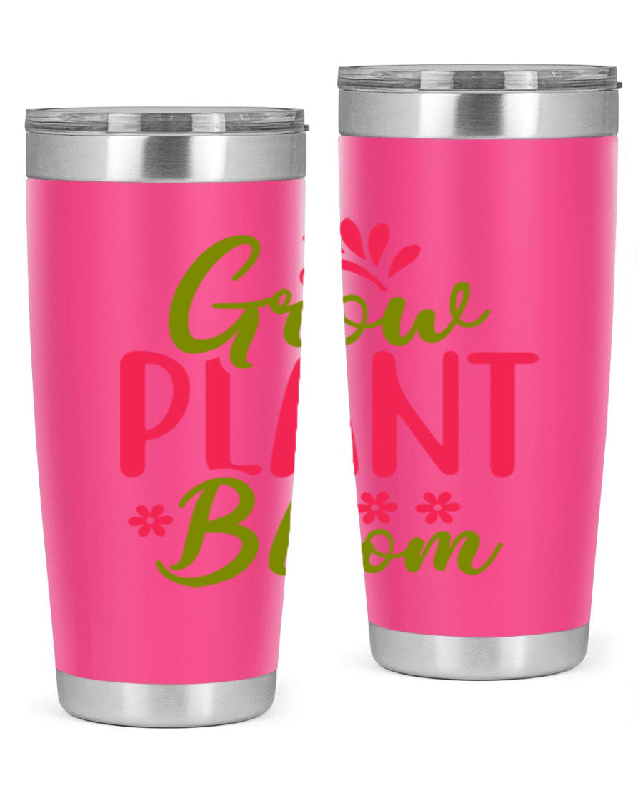 Grow Plant Bloom 149# 20oz Tumbler in stainless steel with a vibrant design, featuring a press-in lid and double wall vacuum insulation.