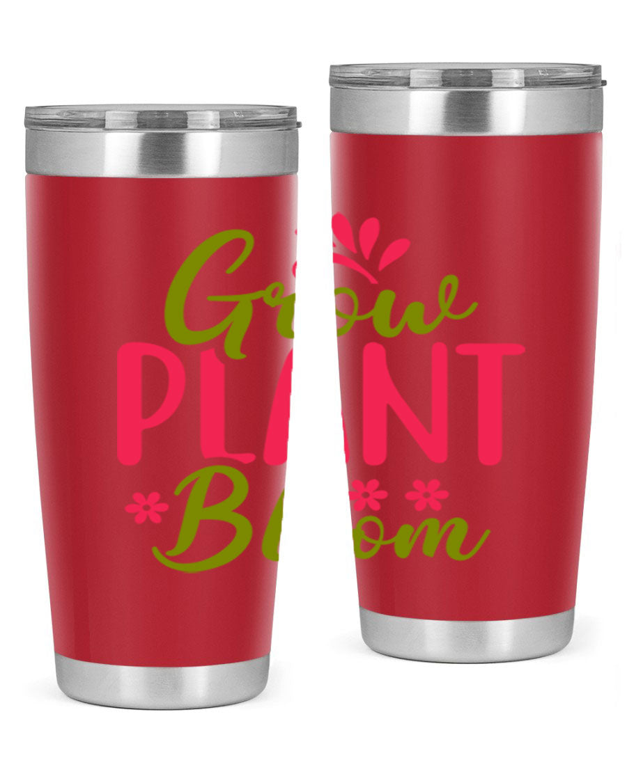 Grow Plant Bloom 149# 20oz Tumbler in stainless steel with a vibrant design, featuring a press-in lid and double wall vacuum insulation.