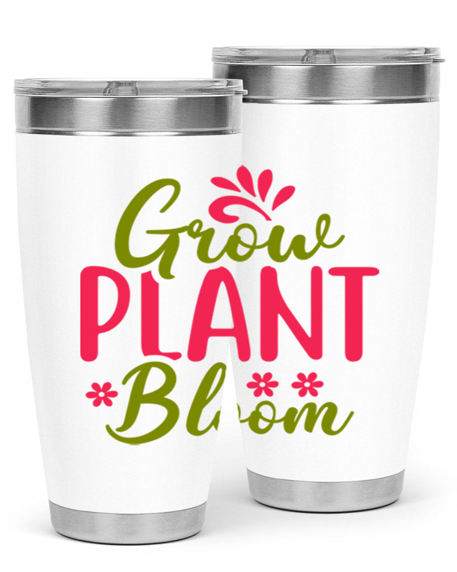 Grow Plant Bloom 149# 20oz Tumbler in stainless steel with a vibrant design, featuring a press-in lid and double wall vacuum insulation.
