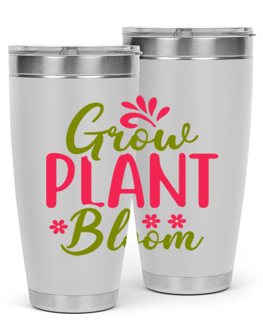 Grow Plant Bloom 149# 20oz Tumbler in stainless steel with a vibrant design, featuring a press-in lid and double wall vacuum insulation.