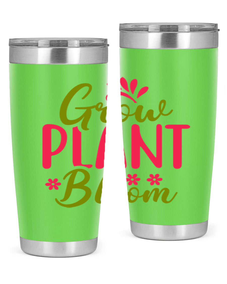 Grow Plant Bloom 149# 20oz Tumbler in stainless steel with a vibrant design, featuring a press-in lid and double wall vacuum insulation.