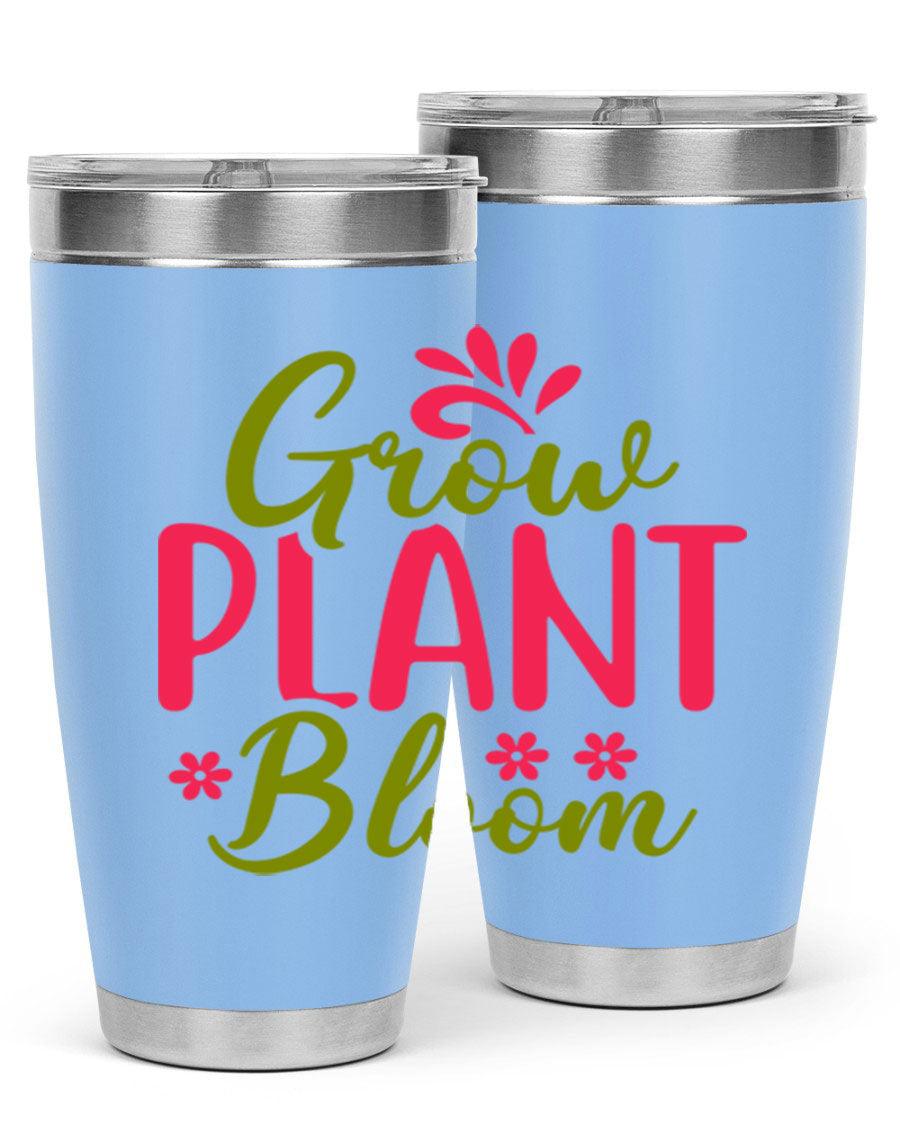 Grow Plant Bloom 149# 20oz Tumbler in stainless steel with a vibrant design, featuring a press-in lid and double wall vacuum insulation.