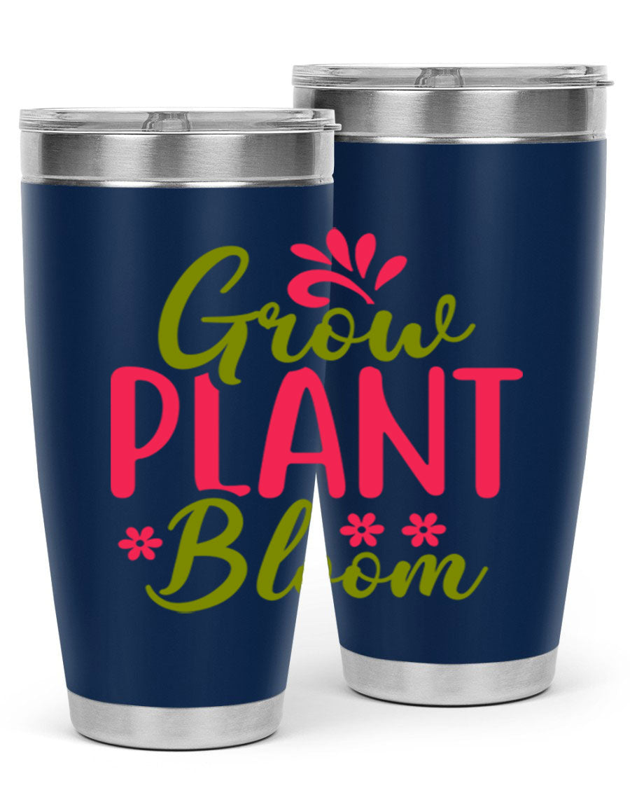 Grow Plant Bloom 149# 20oz Tumbler in stainless steel with a vibrant design, featuring a press-in lid and double wall vacuum insulation.