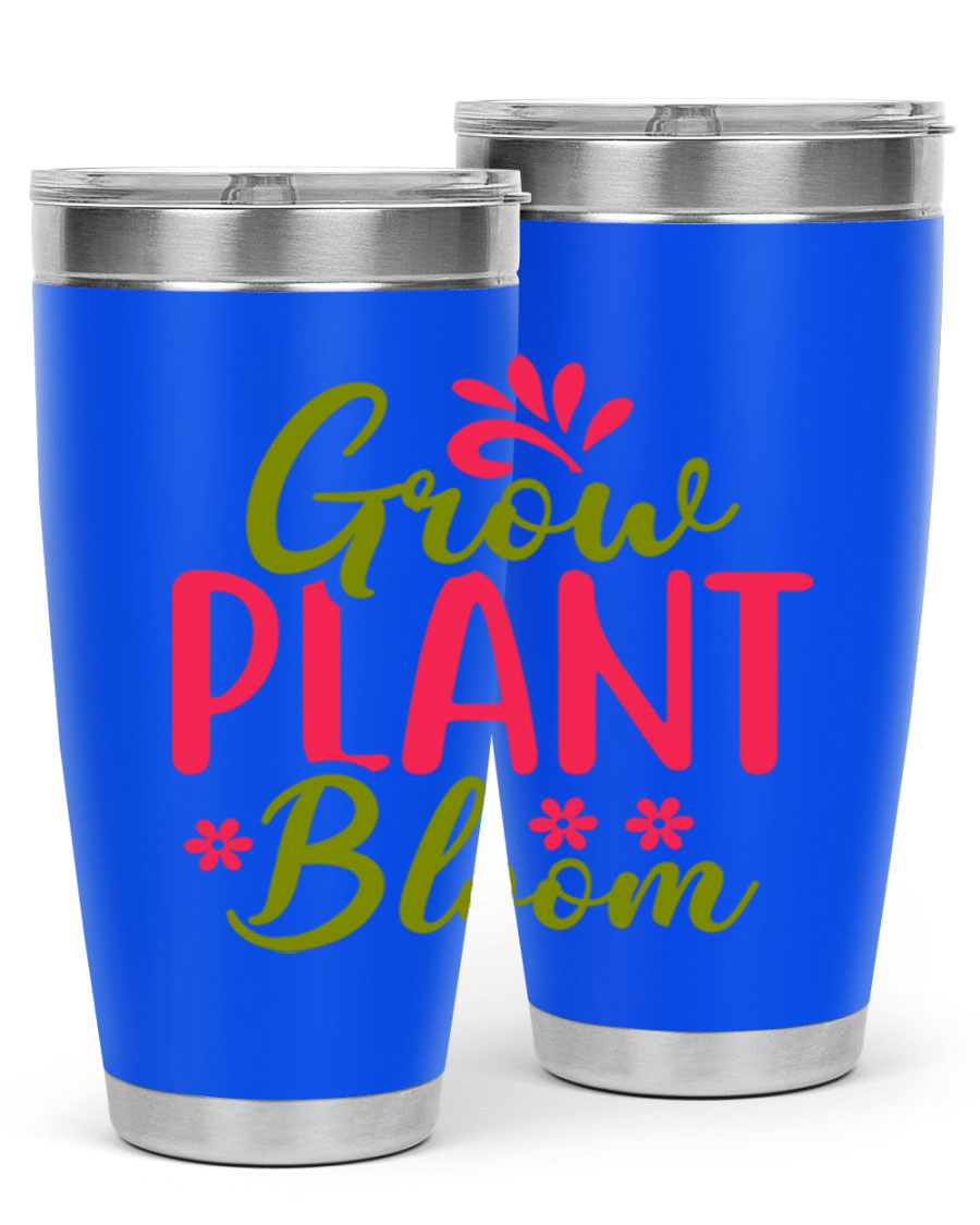 Grow Plant Bloom 149# 20oz Tumbler in stainless steel with a vibrant design, featuring a press-in lid and double wall vacuum insulation.
