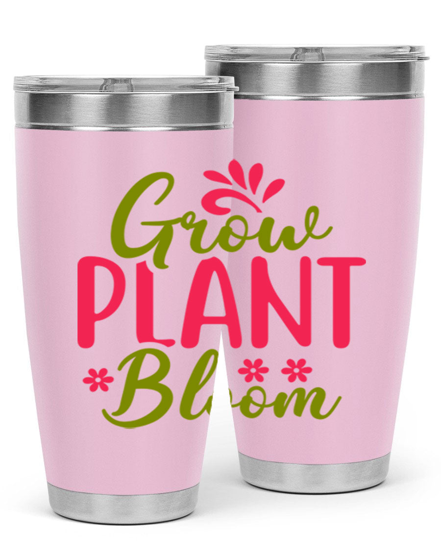Grow Plant Bloom 149# 20oz Tumbler in stainless steel with a vibrant design, featuring a press-in lid and double wall vacuum insulation.