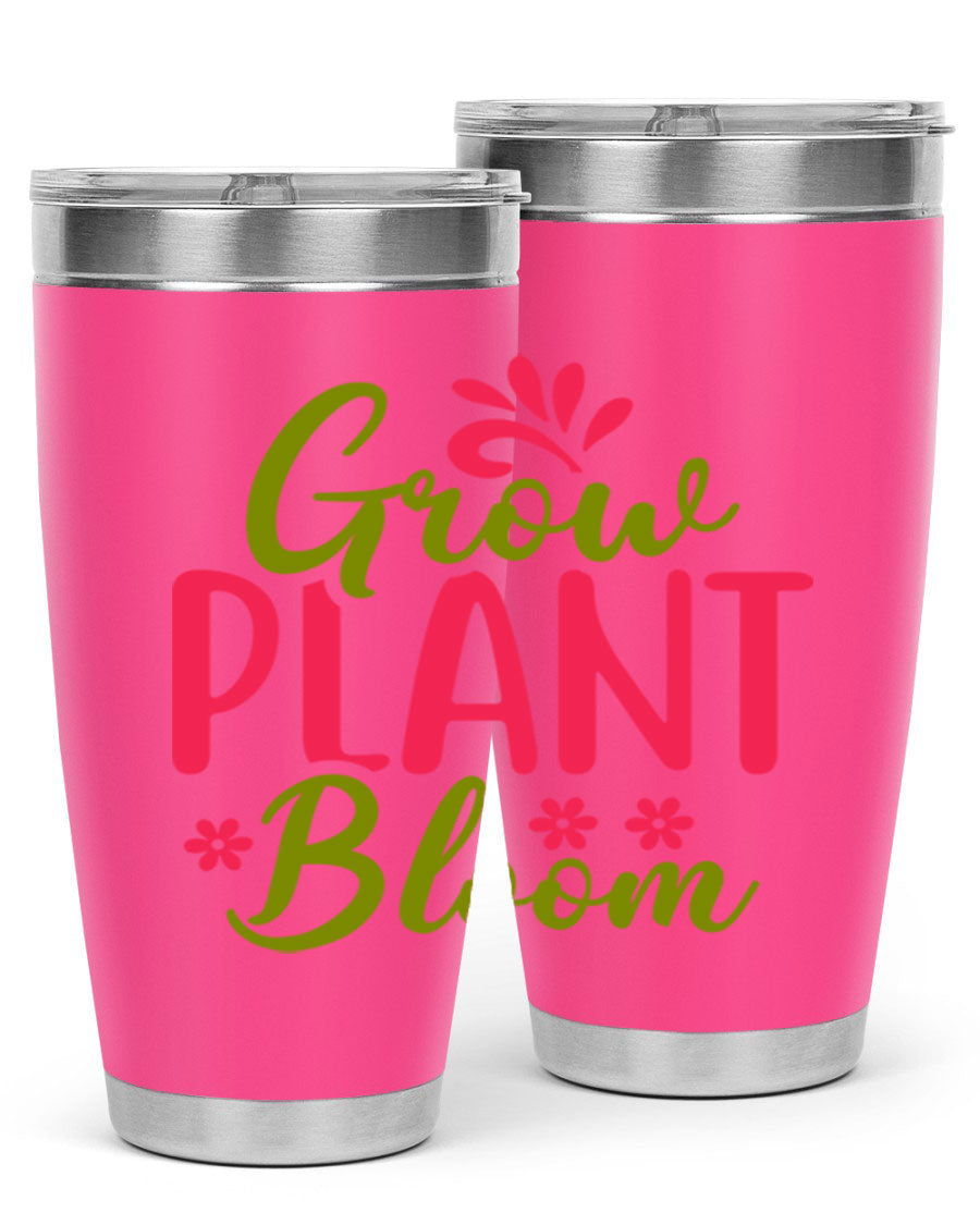 Grow Plant Bloom 149# 20oz Tumbler in stainless steel with a vibrant design, featuring a press-in lid and double wall vacuum insulation.