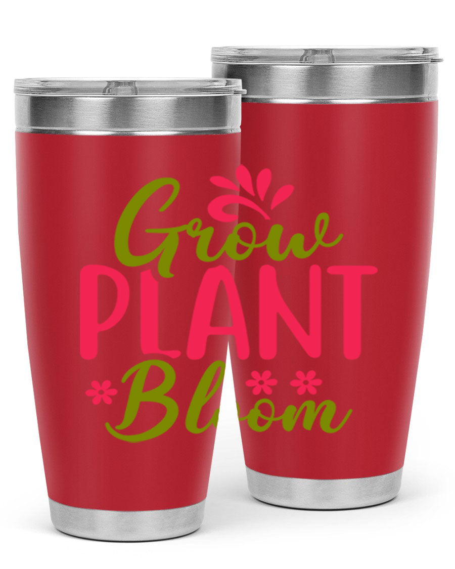 Grow Plant Bloom 149# 20oz Tumbler in stainless steel with a vibrant design, featuring a press-in lid and double wall vacuum insulation.