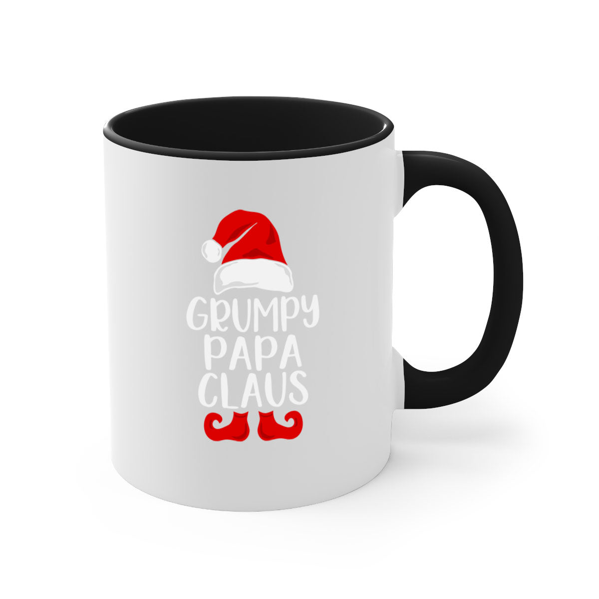 GrumpyPapaClaus style 12# Christmas mug with a colorful handle and glossy finish, perfect for coffee and tea lovers.