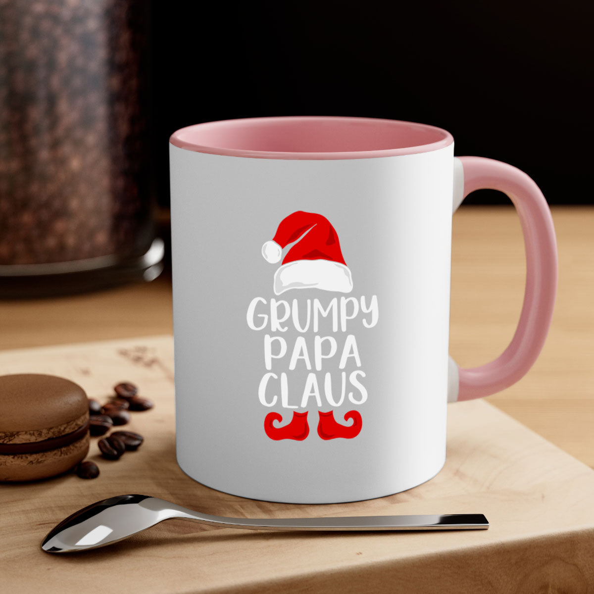 GrumpyPapaClaus style 12# Christmas mug with a colorful handle and glossy finish, perfect for coffee and tea lovers.